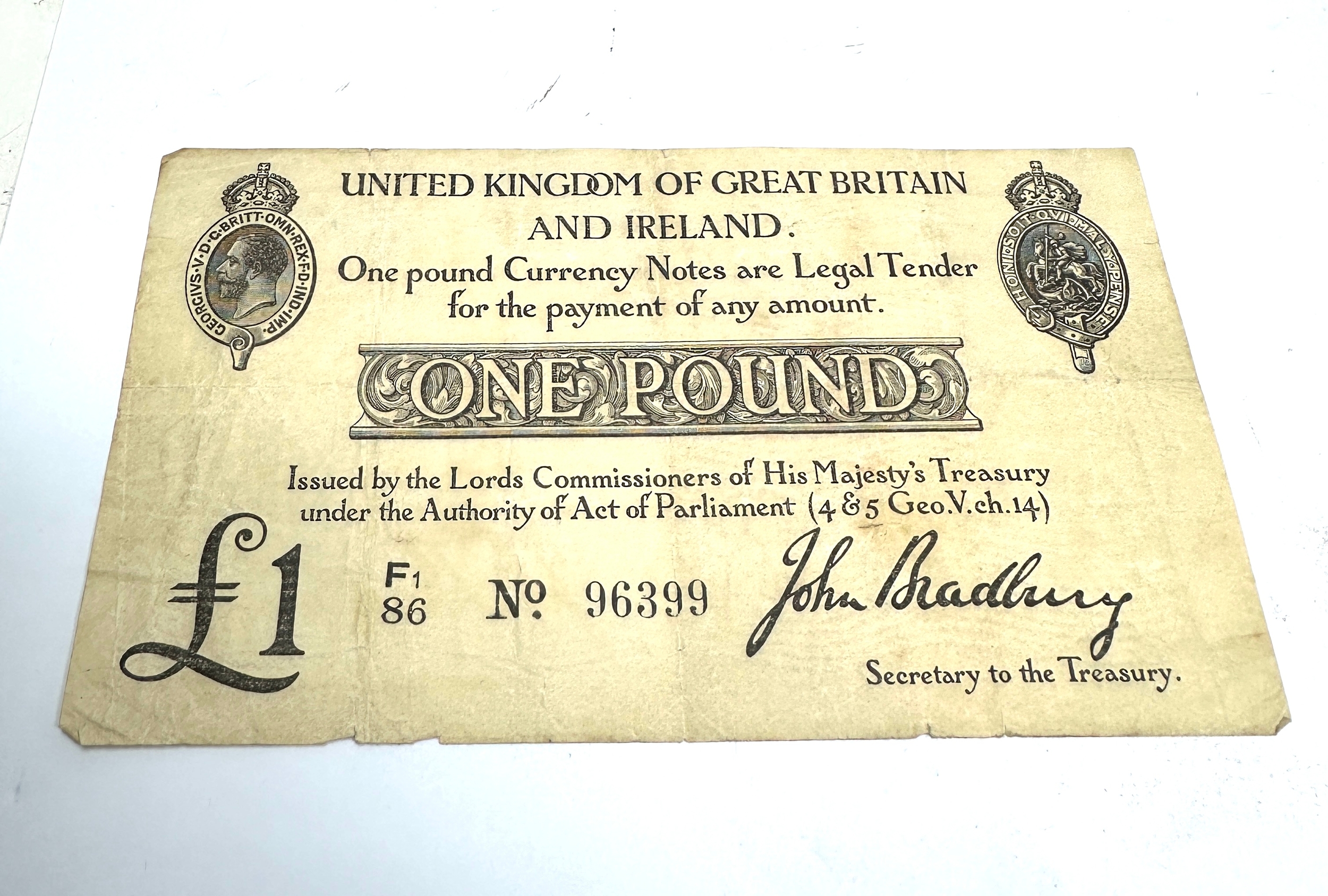 United Kingdom of great britain and ireland john bradbury one pound