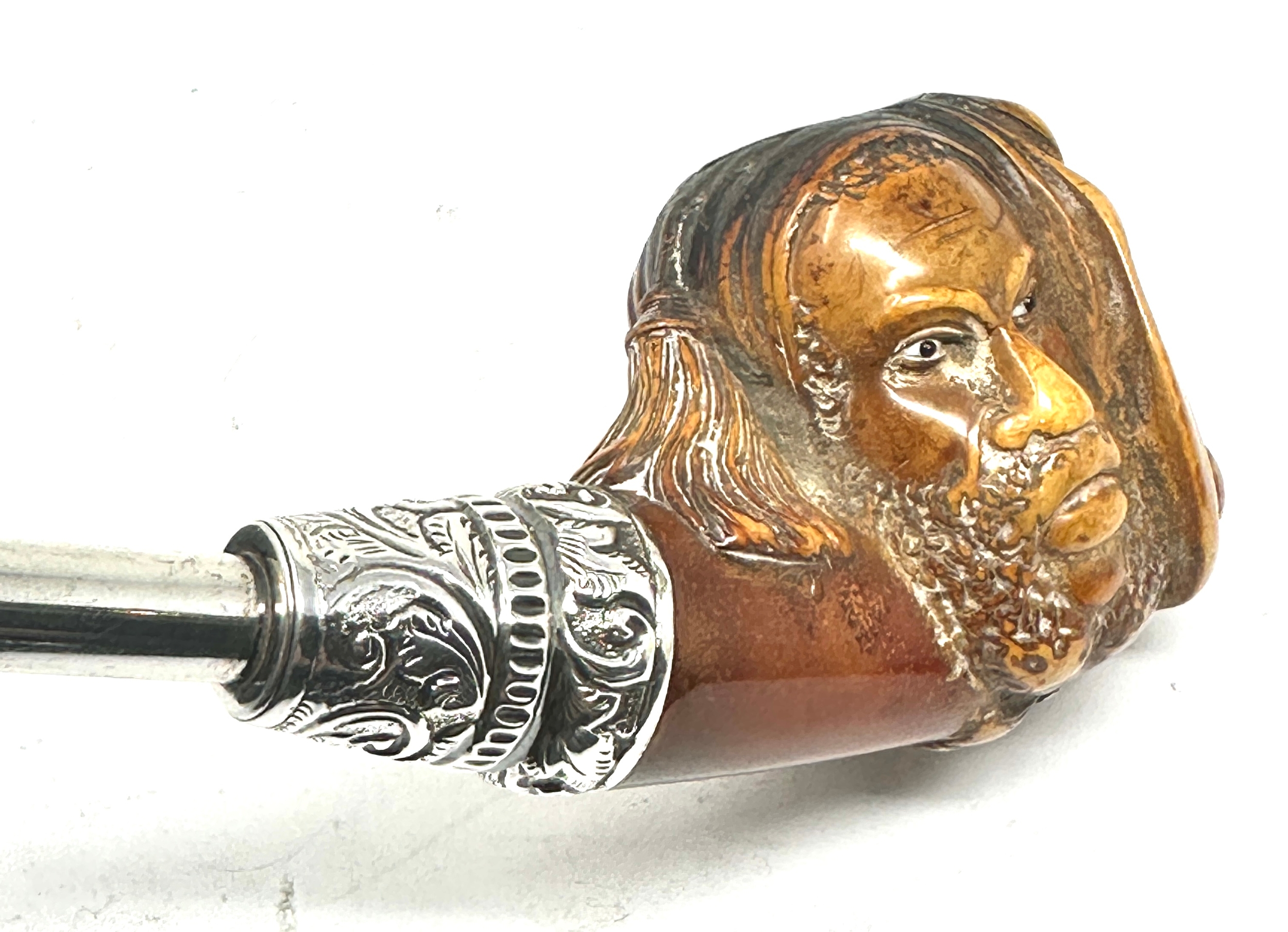 Rare antique 3 head l.friedlander london pipe with silver fittings total length 22cm the carved - Image 5 of 8