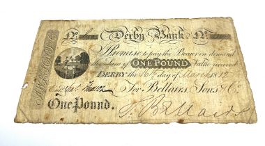 Georgian Derby Bank Provincial Banknote One Pound 16th March 1812.