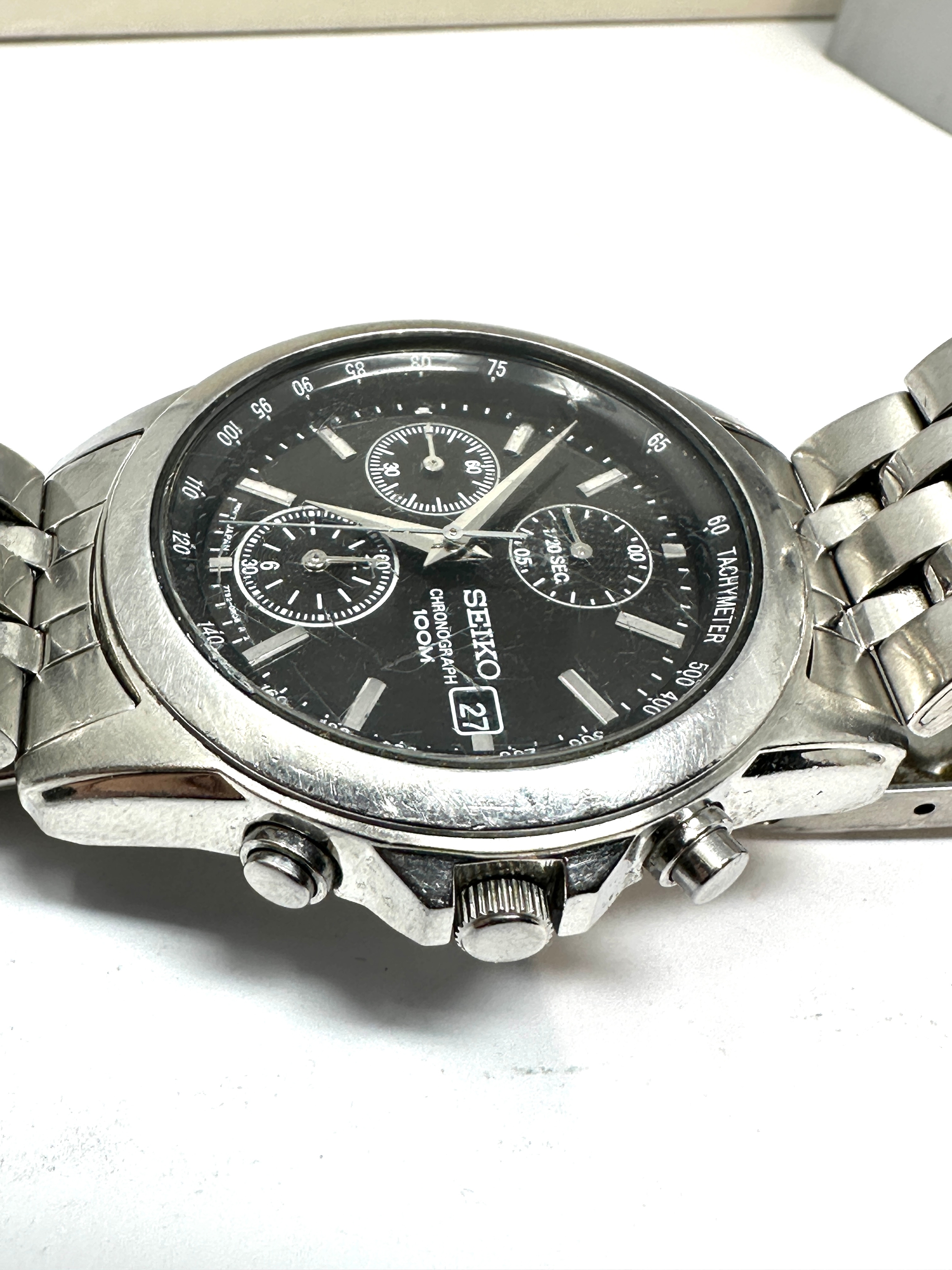 Boxed seiko chronograph 1000m gents quartz wristwatch boxed with booklet spare strap parts - Image 3 of 5