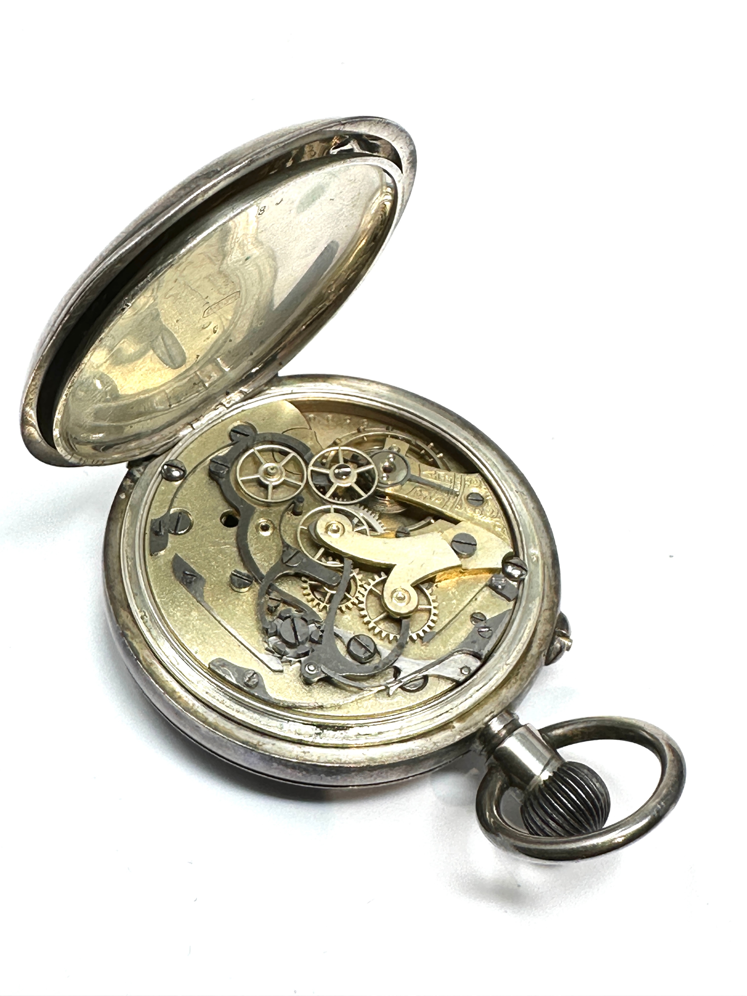 Antique silver open face chronograph up down dial centre second pocket watch the watch is not - Image 3 of 3