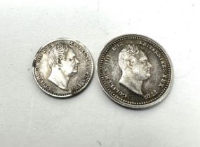 William IV 1833 maundy silver 2 penny & 1 penny coins high grade