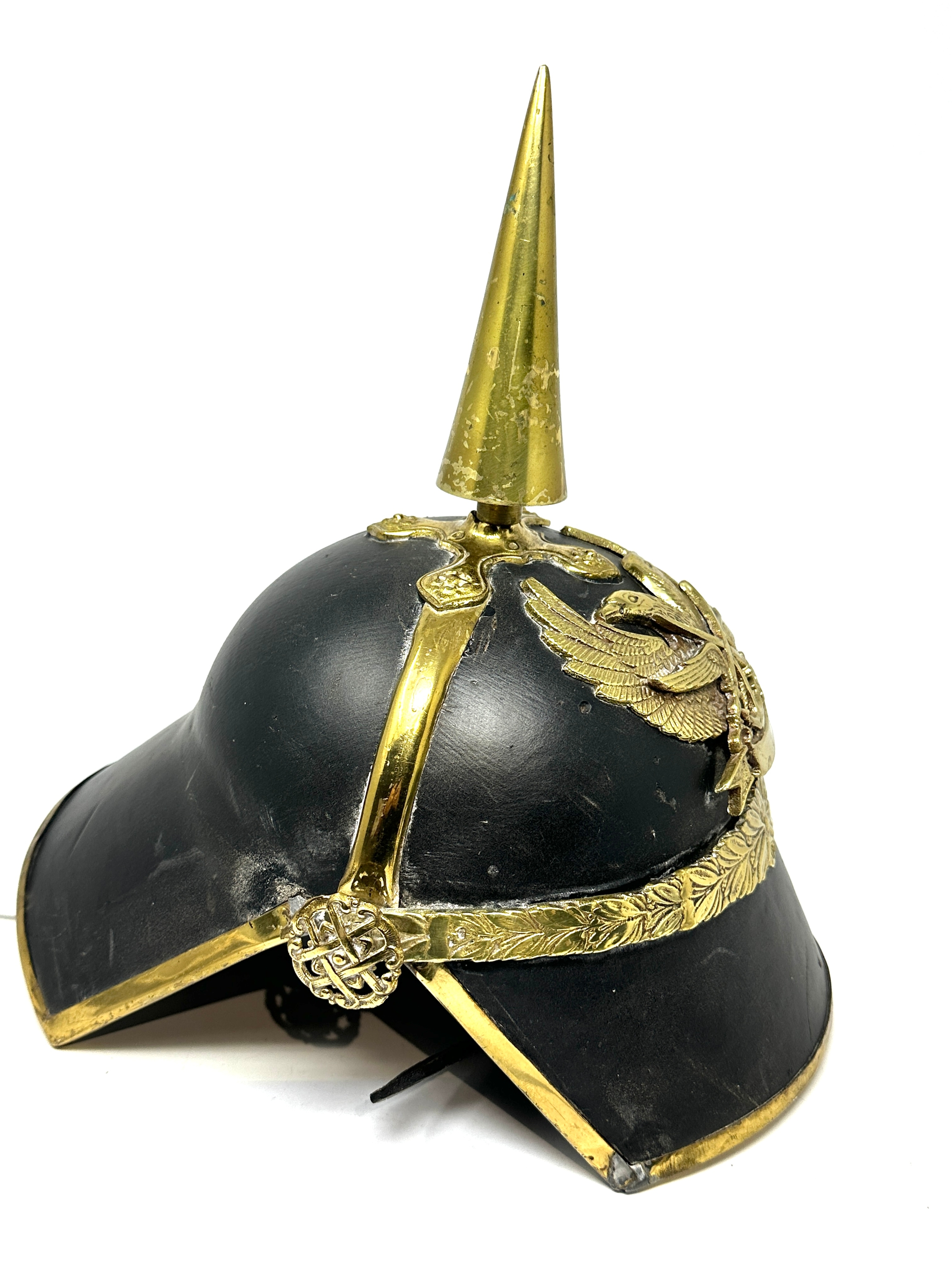 Black Leather Prussian Helmet German Pickelhaube Long Spiked Helmet - Image 3 of 5