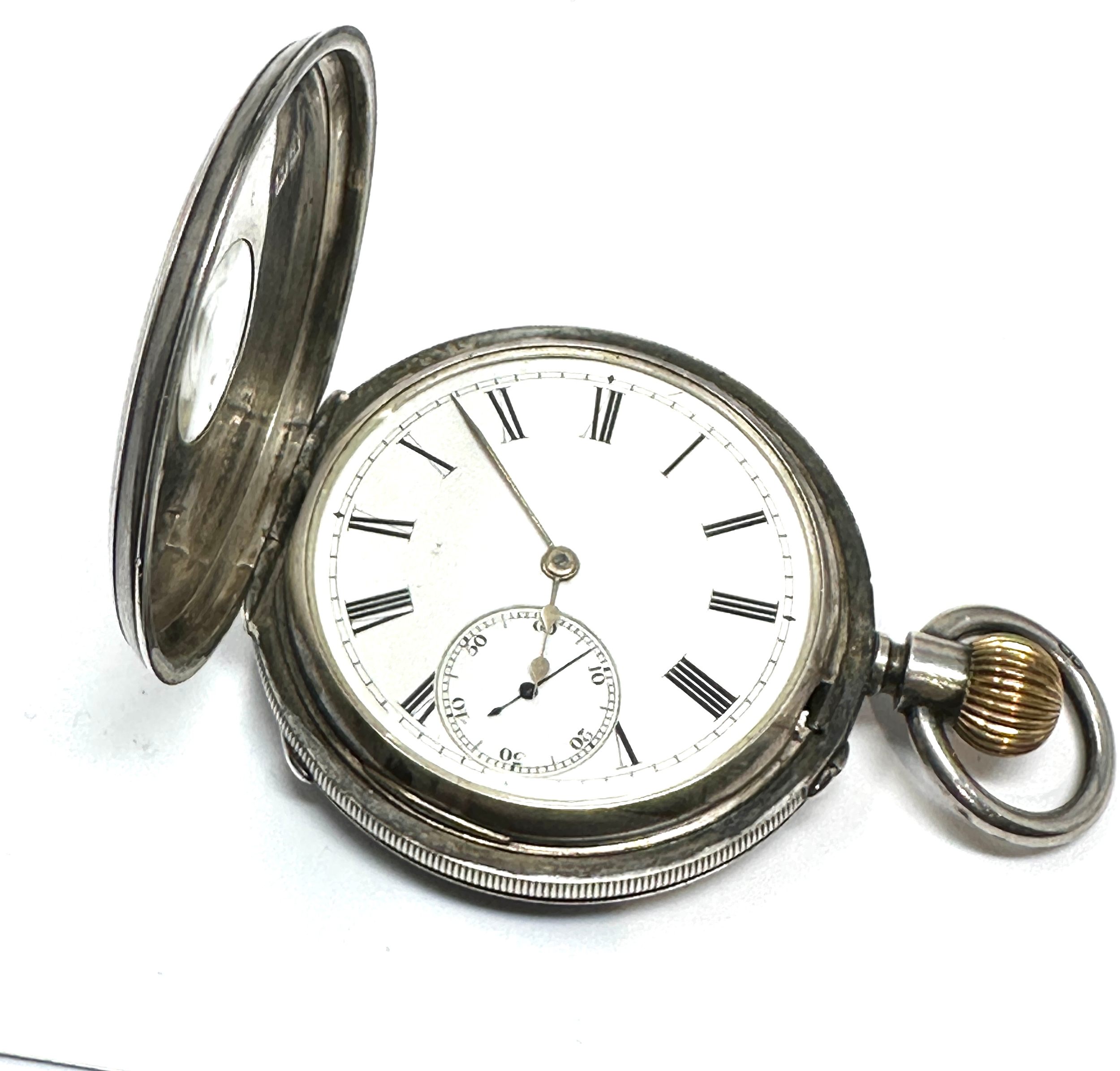 Antique silver half hunter pocket watch the watch is not ticking - Image 2 of 4