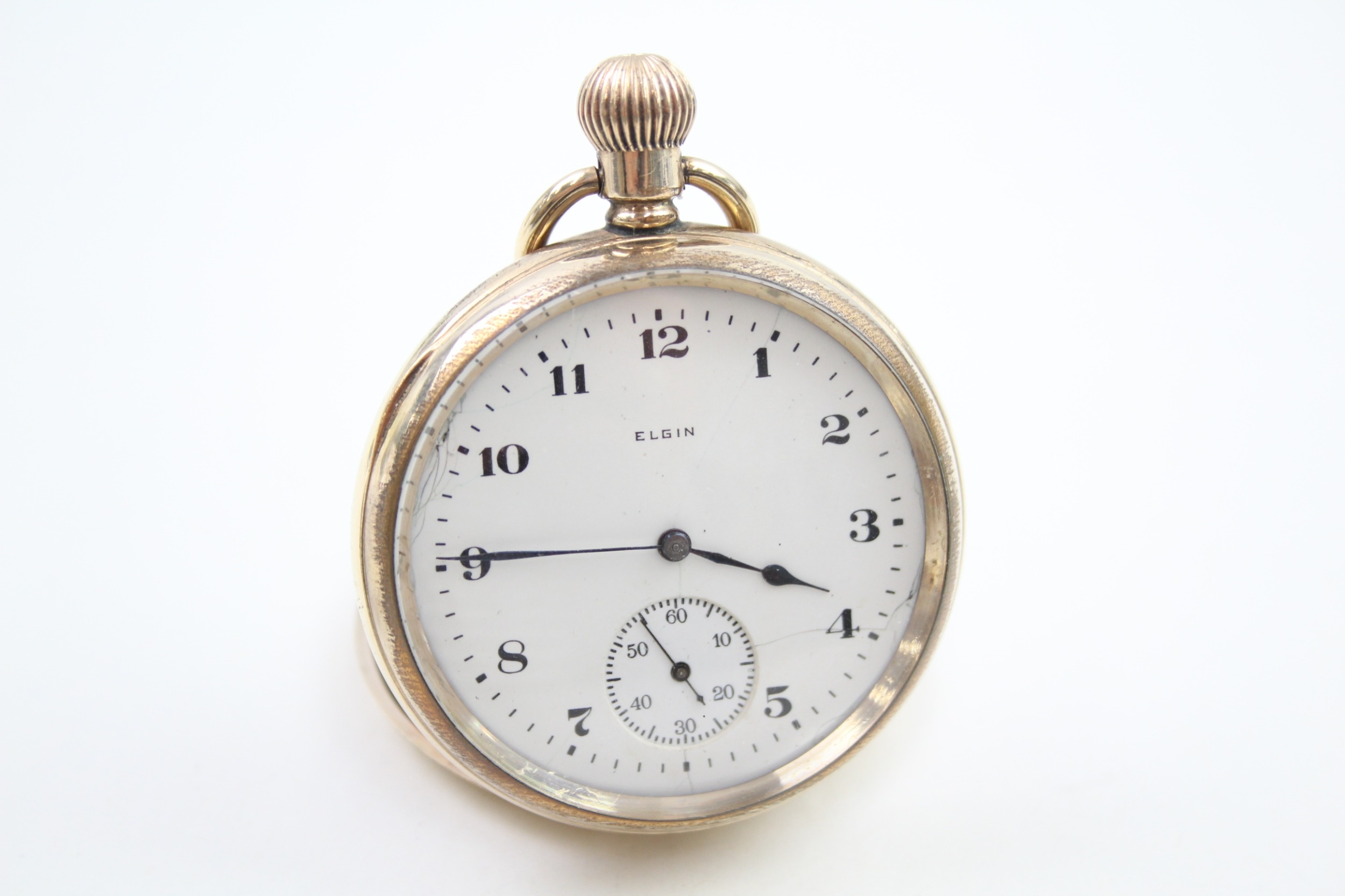 Mens Elgin Open Face POCKET WATCH Rolled Gold Hand Wind Working