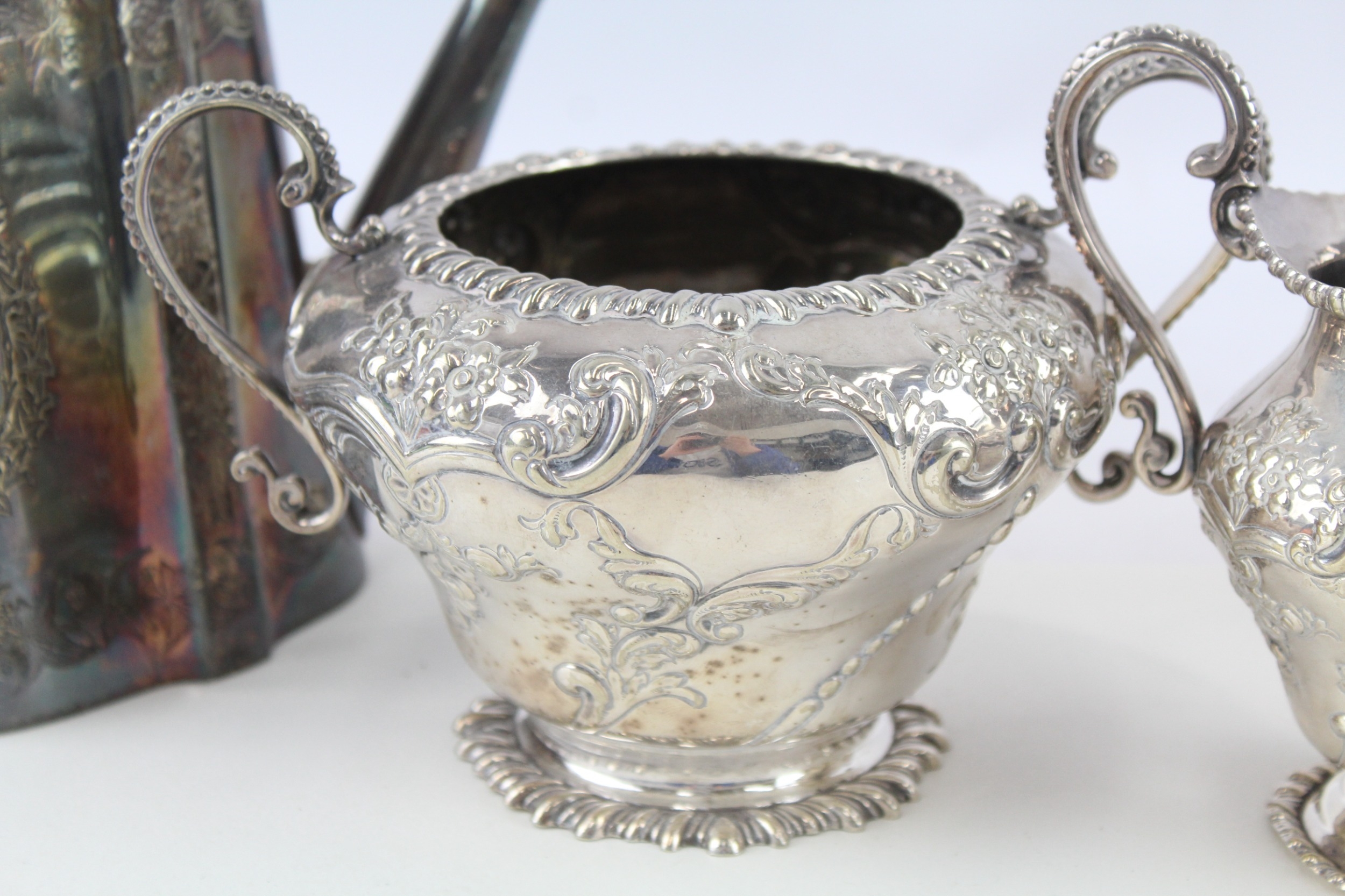 Silver Plate Ware Antique Vintage Victorian Creamer Teapot George III x 5 2164g - Image 3 of 6