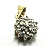 small 9ct gold & diamond pendant measures approx 13mm drop by 7mm wide weight 0.7g