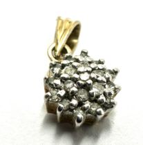 small 9ct gold & diamond pendant measures approx 13mm drop by 7mm wide weight 0.7g