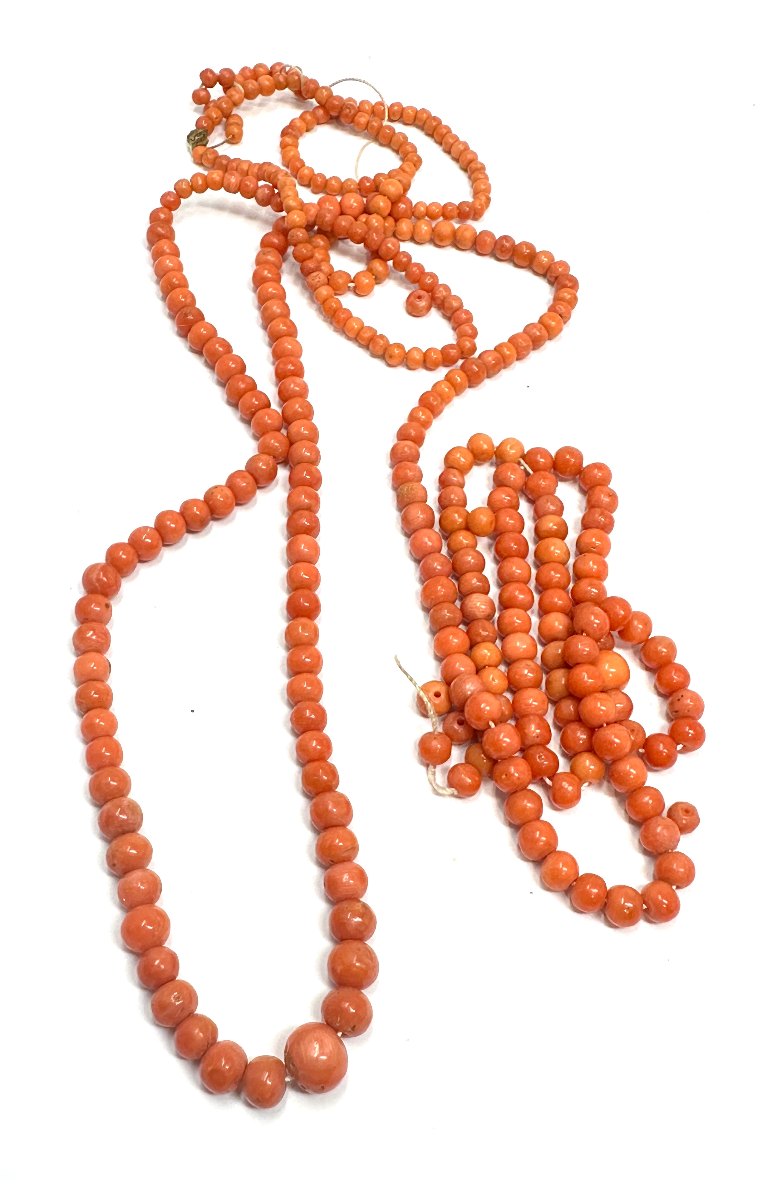 Antique red coral bead necklace for restringing weight 48g