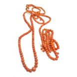 Antique red coral bead necklace for restringing weight 48g