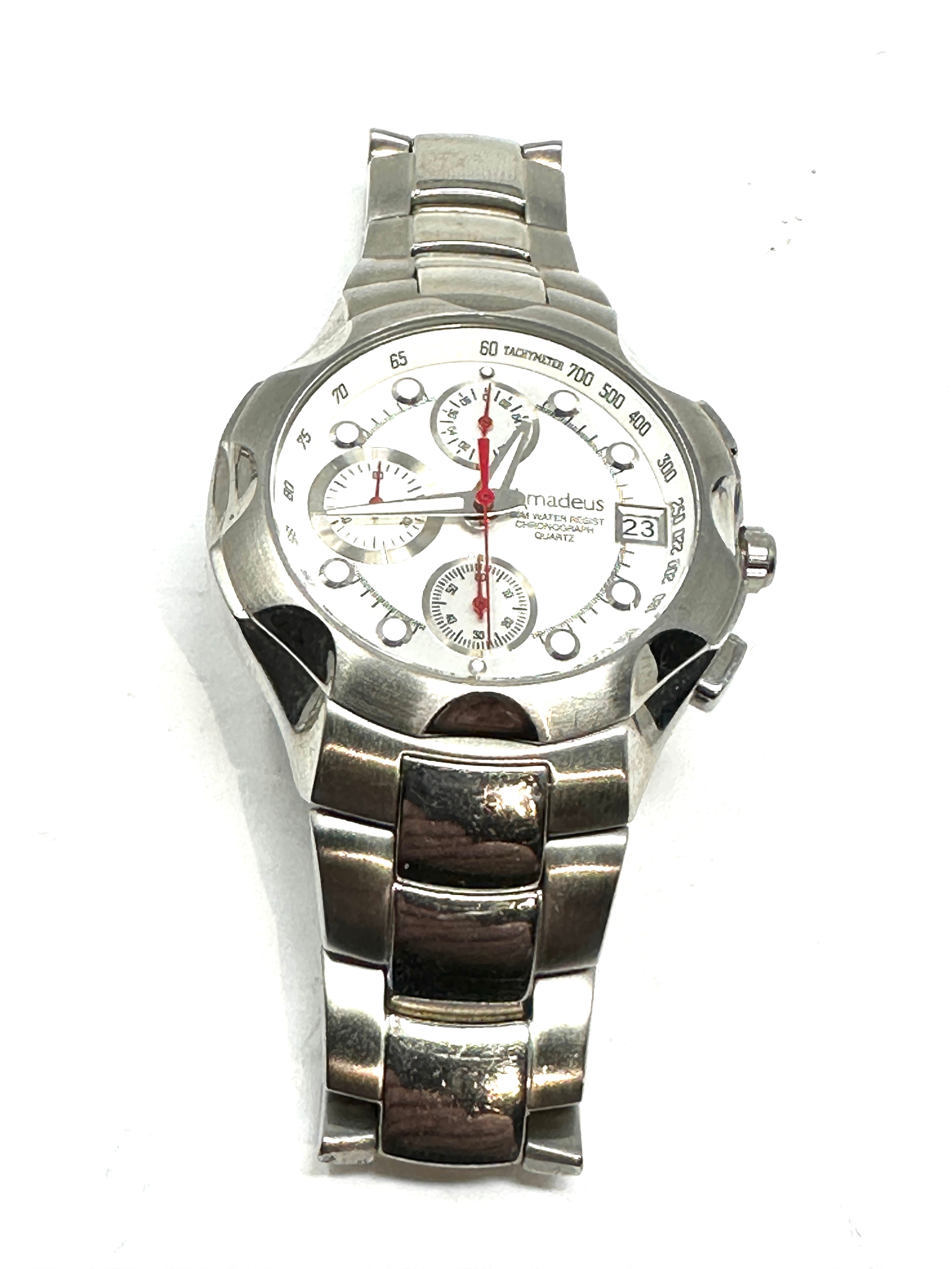 Mens Amadeus quartz Stainless Steel Chronograph Watch Model AM00056 the watch is untested prob needs