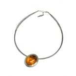 silver & amber pendant necklace by monico & co