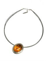 silver & amber pendant necklace by monico & co