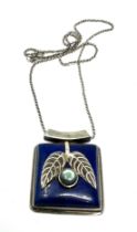 Vintage silver lapis set with moonstone pendant necklace the pendant measures approx 4cm drop by 3.