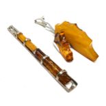 2 silver & amber pendants