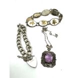 Vintage silver jewellery inc charm bracelet amethyst pendant chinese mop bracelet weight 56g