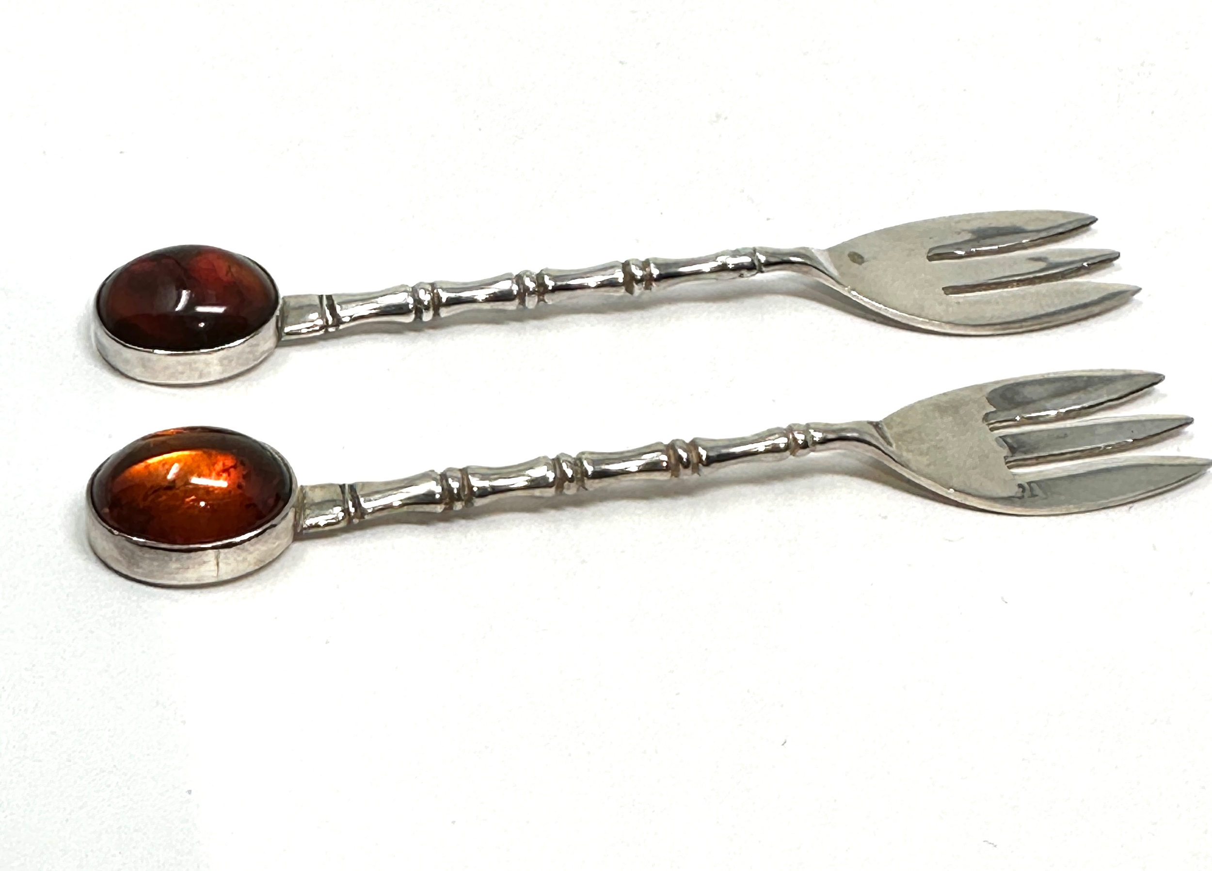 2 silver & amber pickle forks - Image 2 of 4