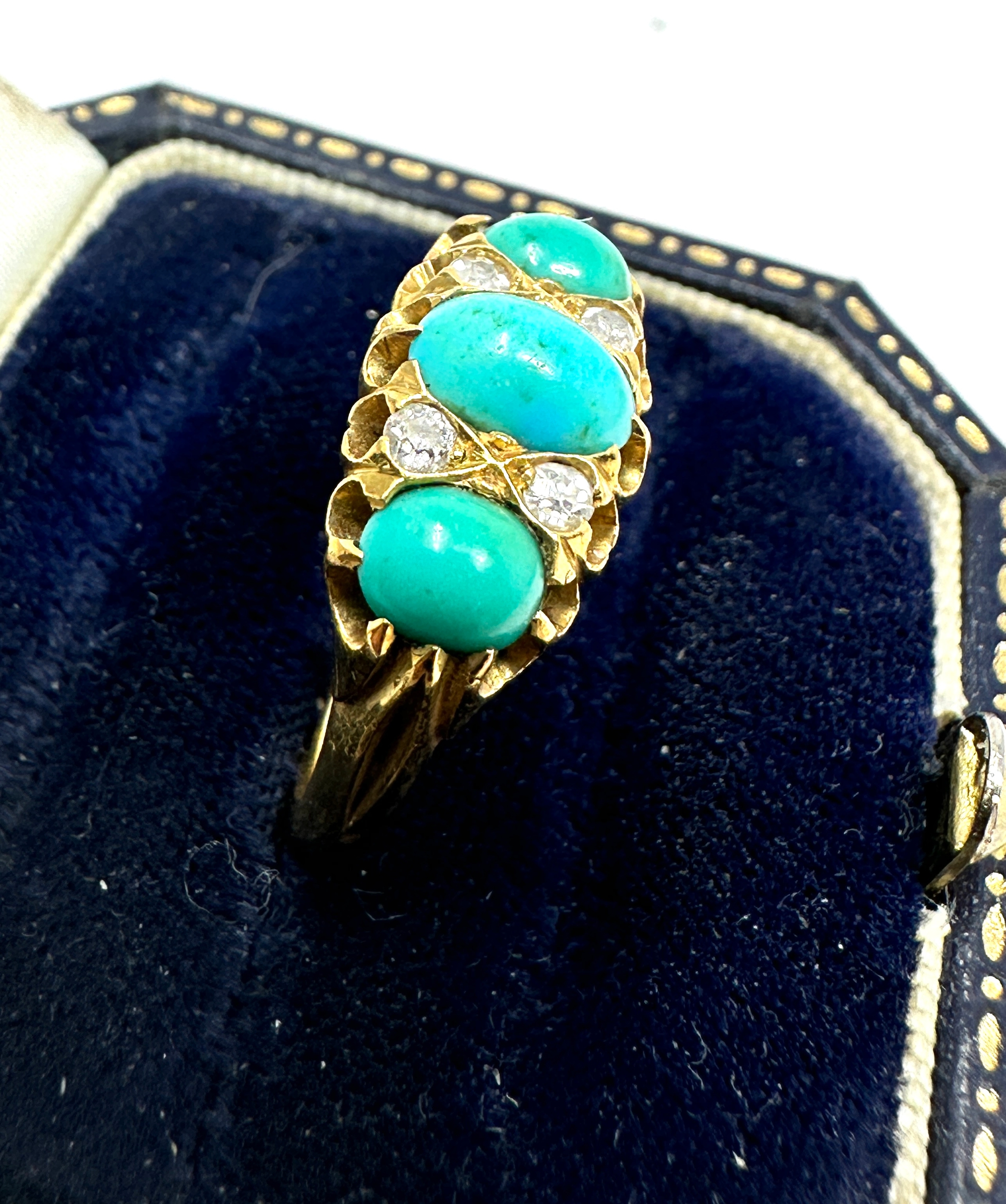 Antique 18ct turquoise & diamond ring weight 5.5g - Image 3 of 4