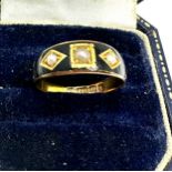 Antique 15ct gold black enamel & seed-pearl mourning ring weight 3.1g