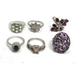 6 gemstone set silver rings weight 25g