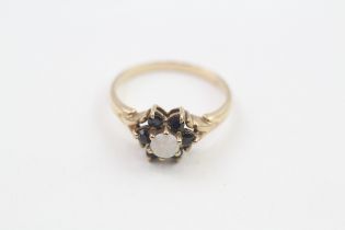 9ct gold opal & sapphire seven stone floral cluster ring (1.5g)