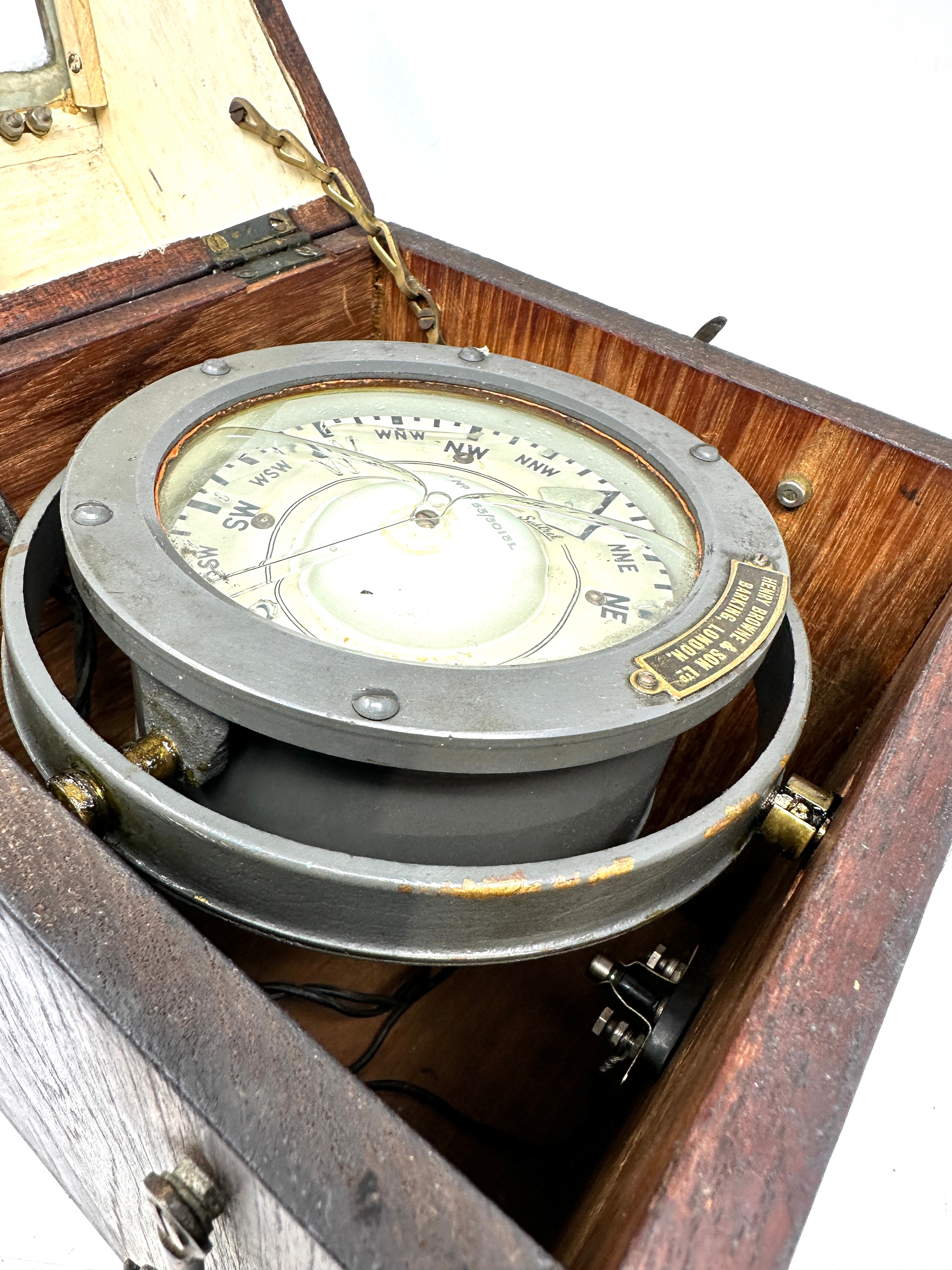 Henry Browne & Sons sestrel marine Ship Compass no b3/3013l in wooden case - Image 6 of 6