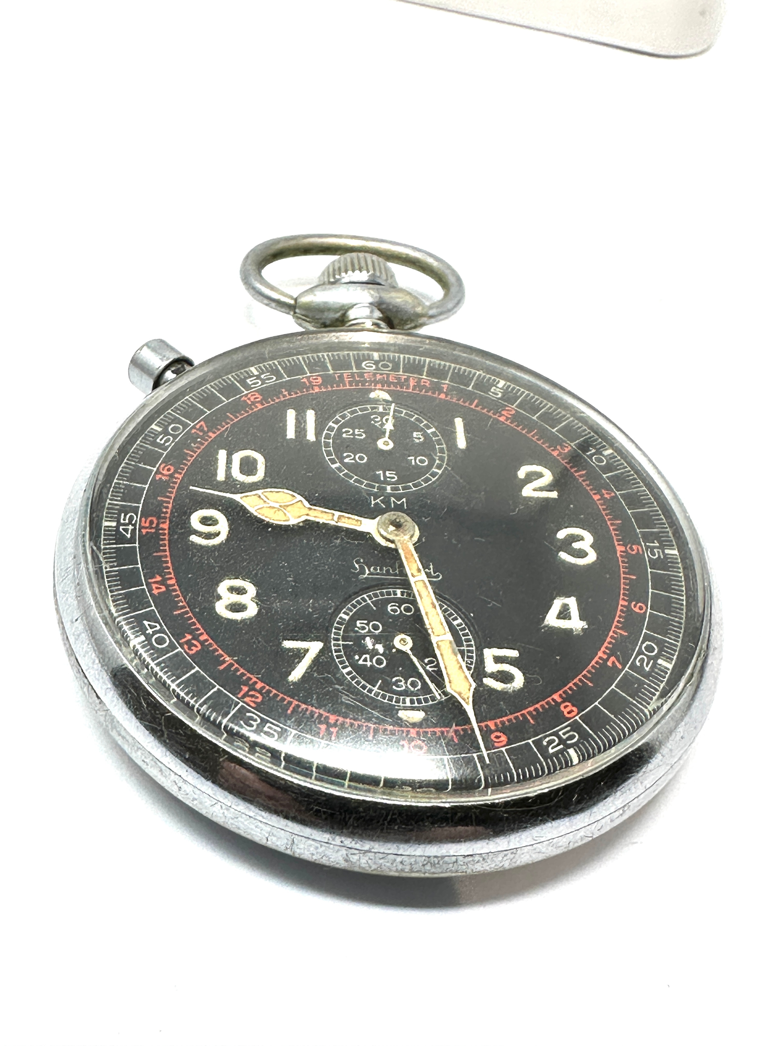 German Hanhart Kriegsmarine KM Chronograph Pocket Watch U-boat Navy the watch is ticking