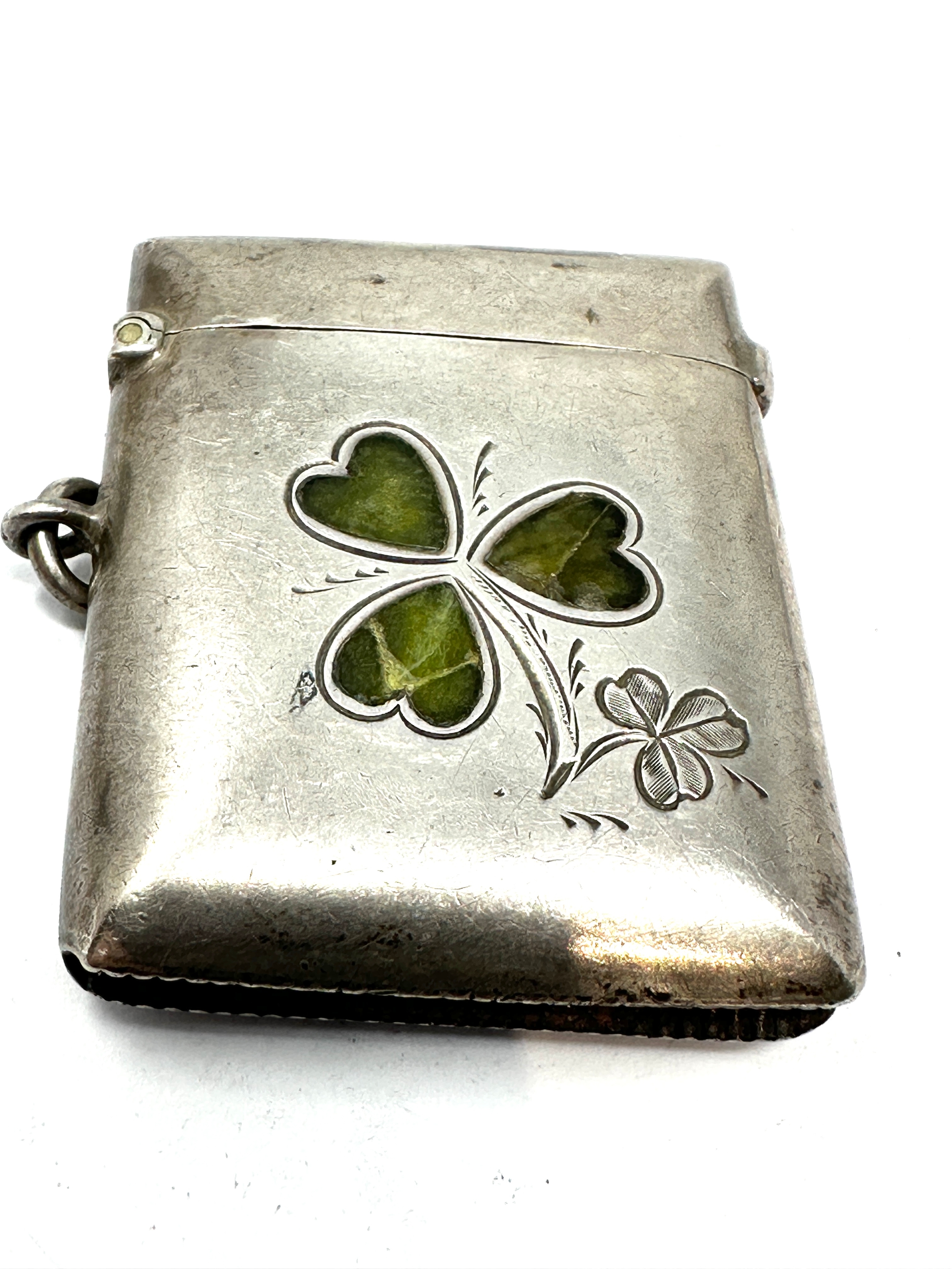 Antique silver inlaid clover leaf vesta case - Image 4 of 4