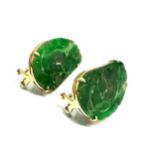 large 14ct gold carved jade earrings measure approx 2.8cm by 1.8cm weight 8.1g