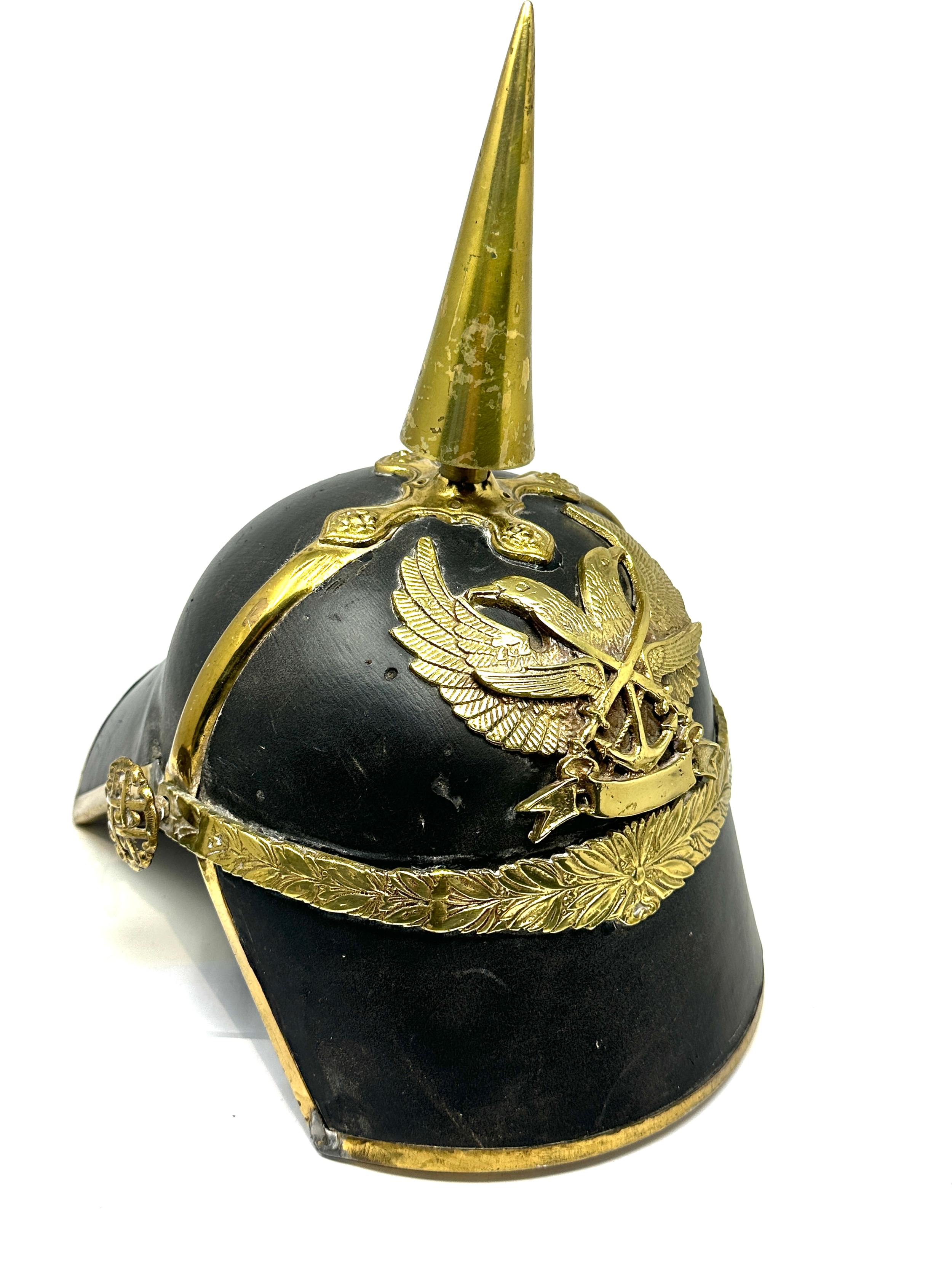 Black Leather Prussian Helmet German Pickelhaube Long Spiked Helmet