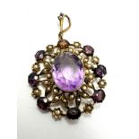 Antique gold amethyst & seed-pearl pendant measures approx 5cm drop by 3cm wide weight 7.4g