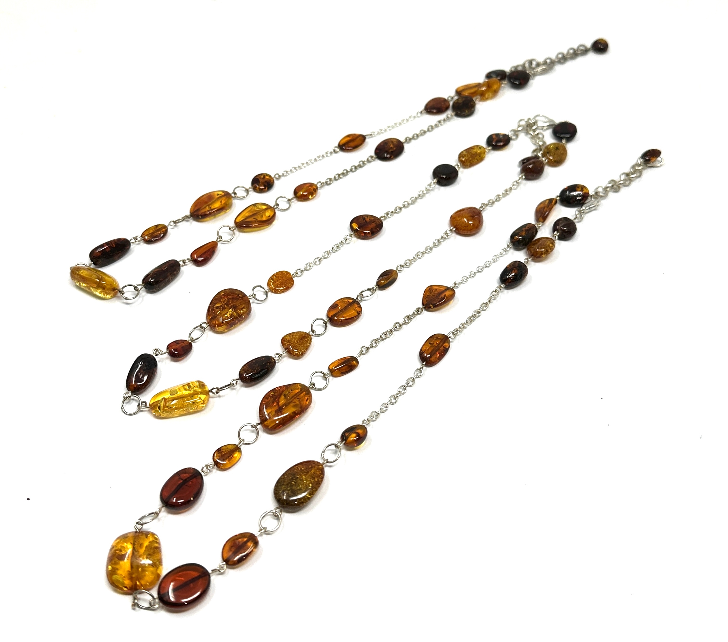 3 silver amber necklaces weight 45g