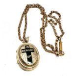 victorian 9ct gold back & front enamel mourning locket & chain