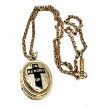victorian 9ct gold back & front enamel mourning locket & chain