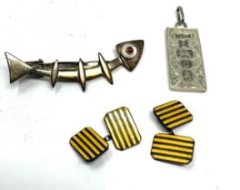 Vintage silver jewellery inc designer orlap fish bone tie clip silver & enamel cufflinks and vintage