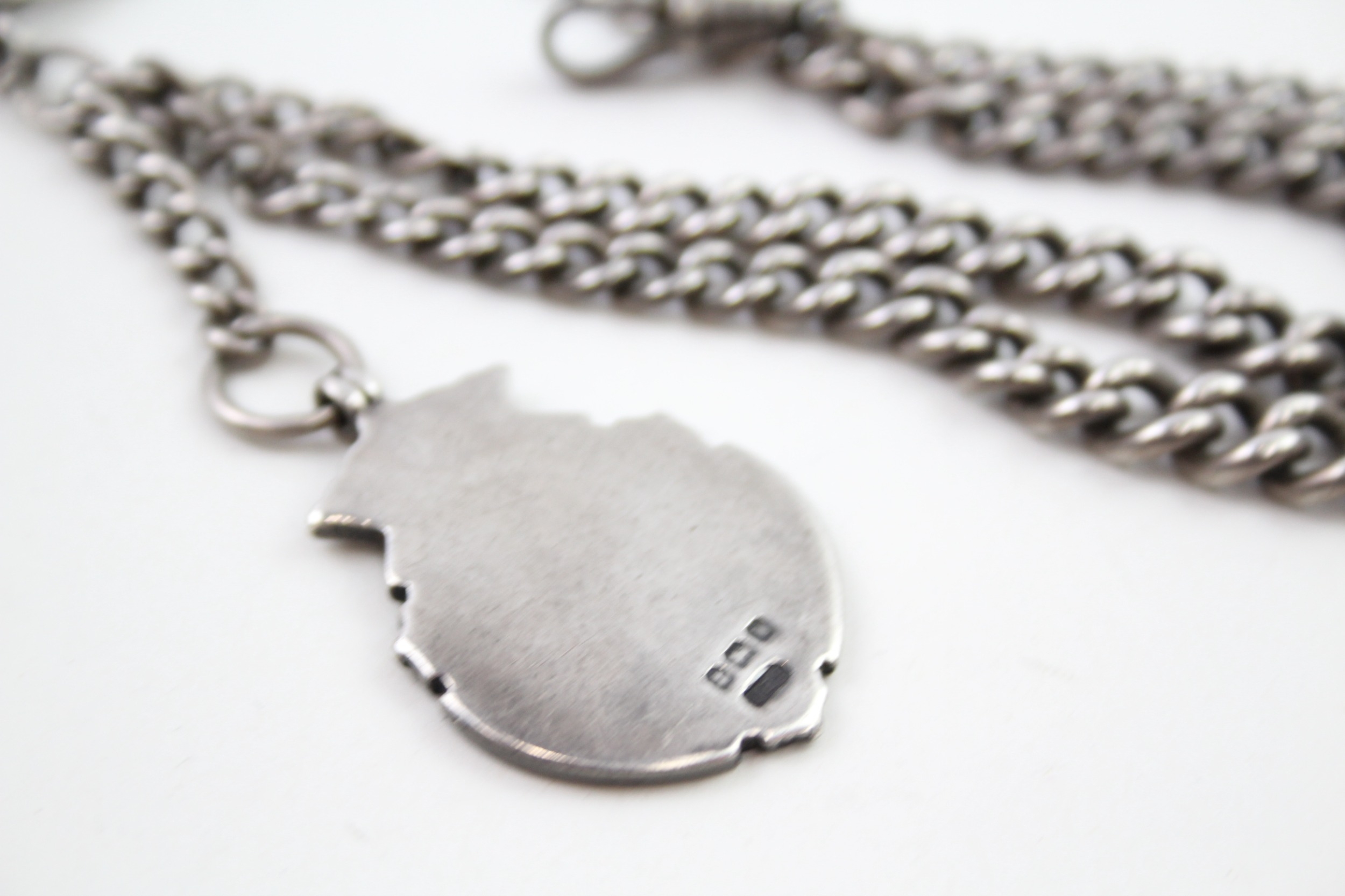 A silver double Albert watch chain and shield fob (47g) - Image 6 of 6