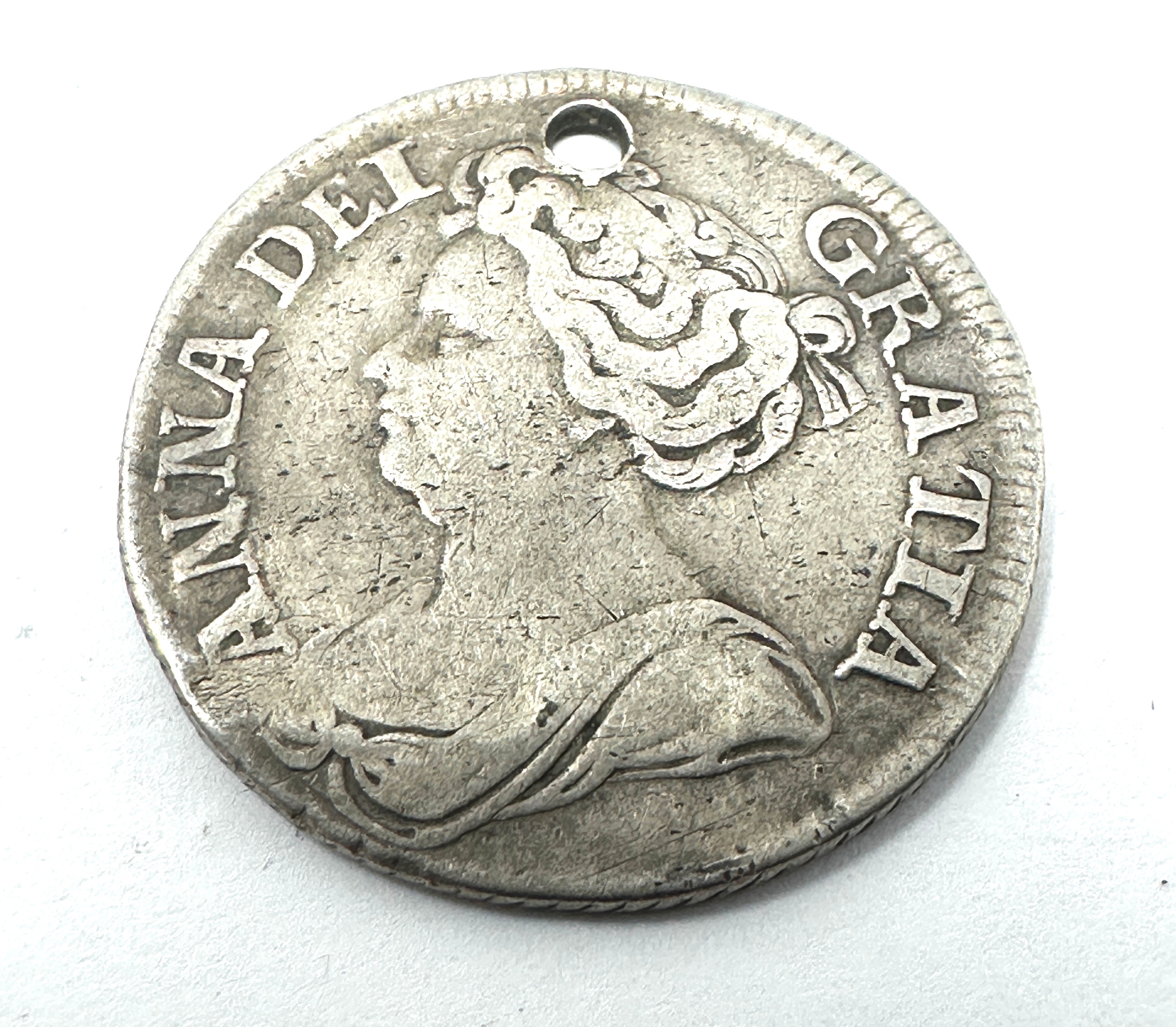 Queen Ann 1711 Silver shilling holed