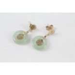 9ct gold jade drop earrings with chinese symbols (2.7g)