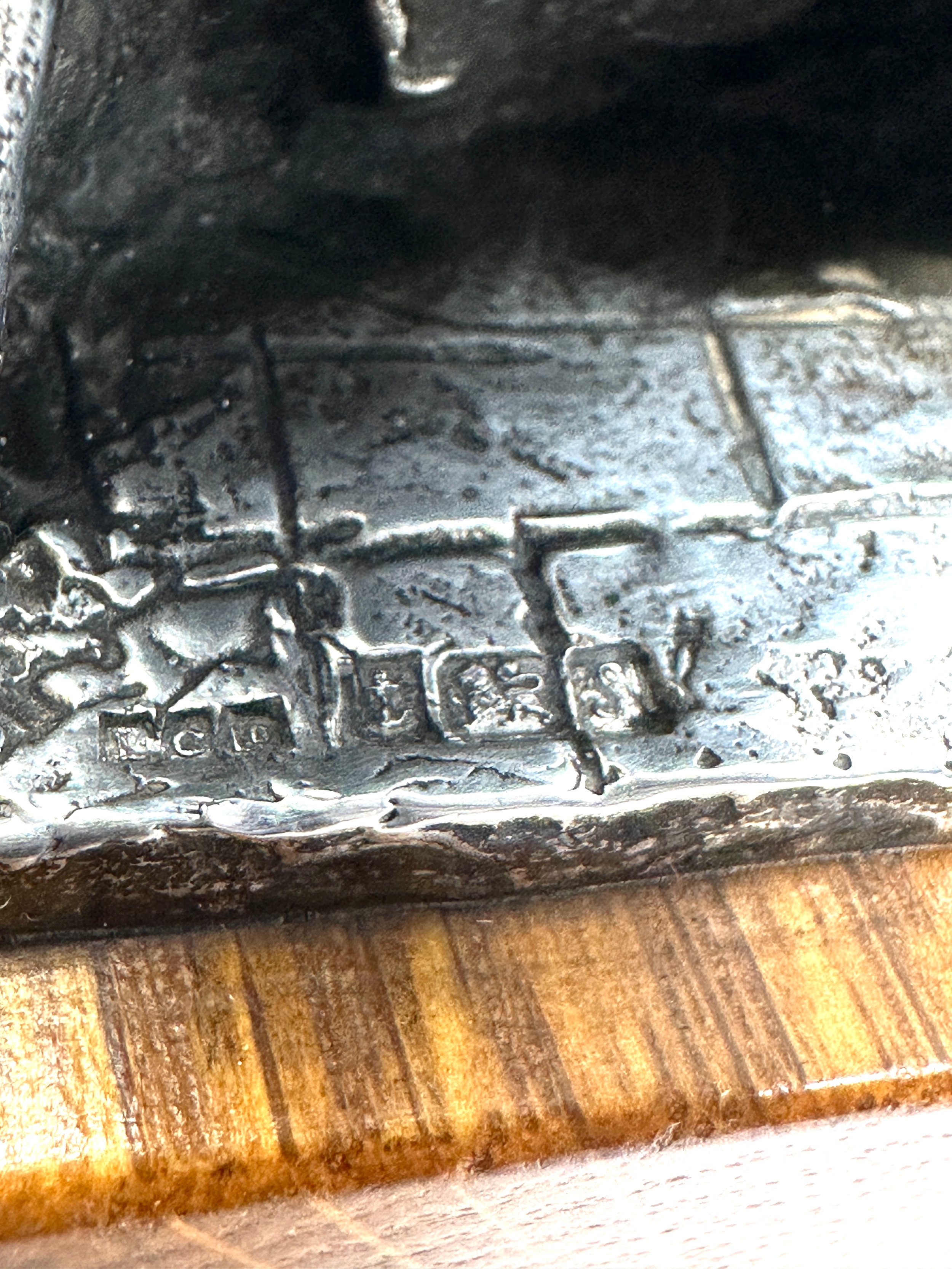 Heavy silver figure of a barrel maker on wooden base signed birmingham silver hallmarks figure - Image 4 of 7