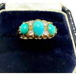 Antique 18ct turquoise & diamond ring weight 5.5g