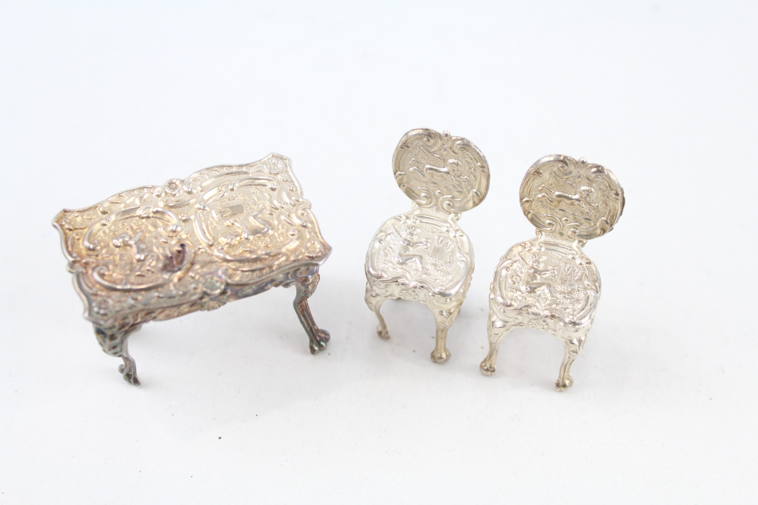 3 x Vintage .925 STERLING SILVER Doll's House Minature Table & Chairs (27g)