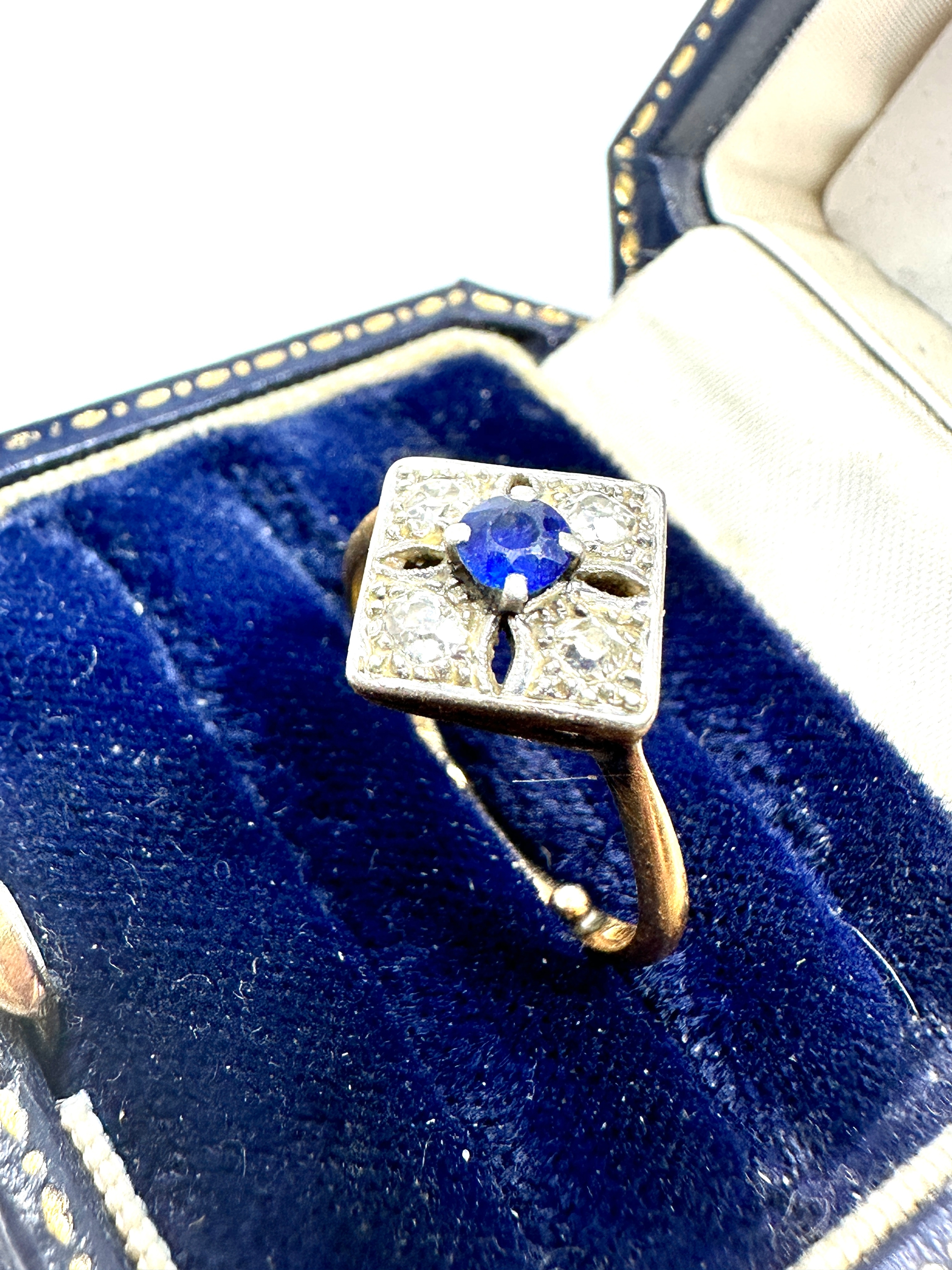 art deco 18ct gold sapphire & diamond ring weight 2.9g - Image 3 of 4