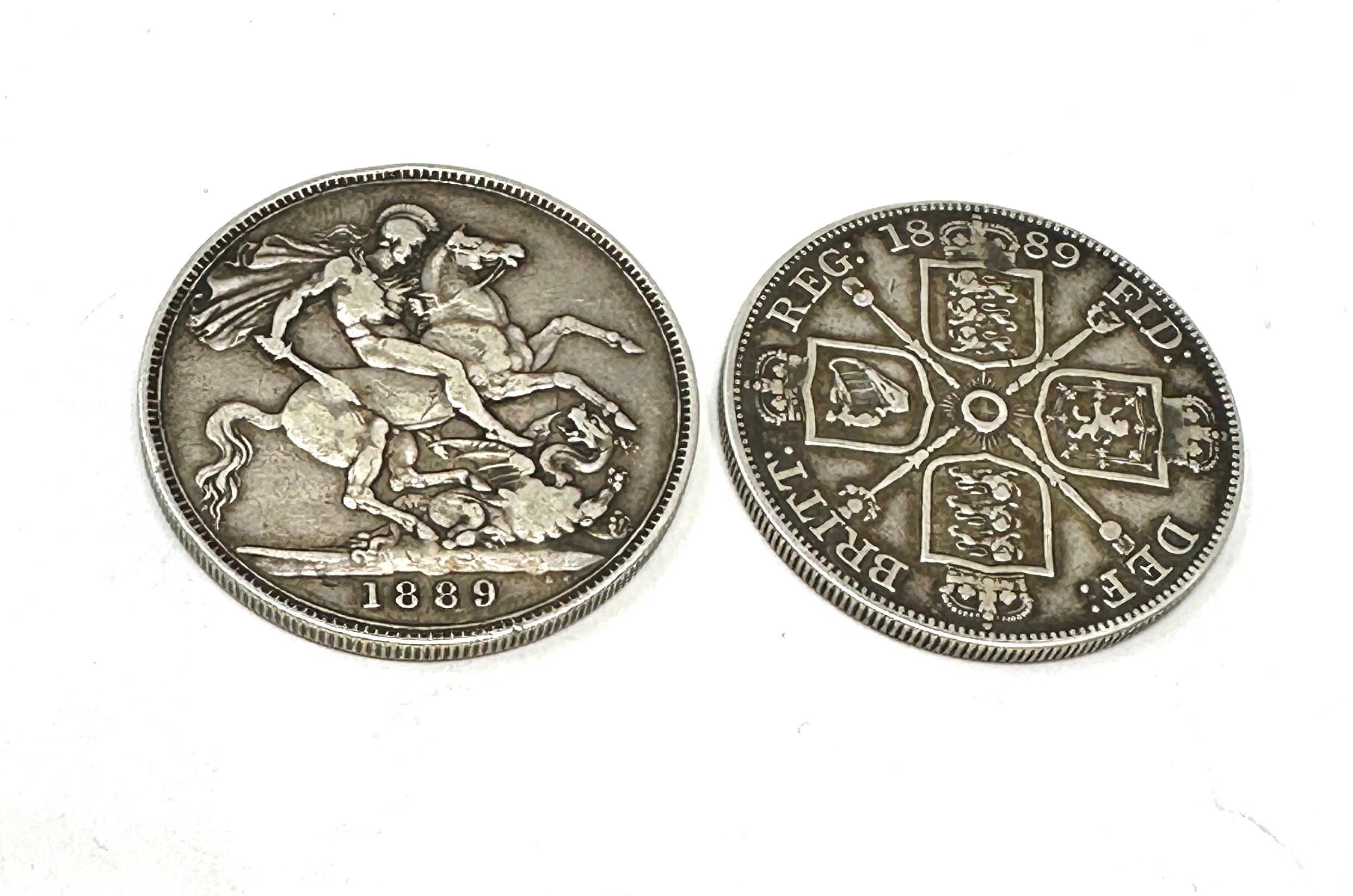 Victorian silver 1889 crown & double florin - Image 2 of 4