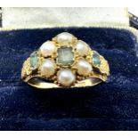 19th century 14ct gold emerald & seed-pearl ring hallmarked 14 ct weight 2.5g