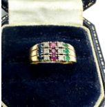 9ct gold ruby diamond emerald & sapphire ring weight 3g