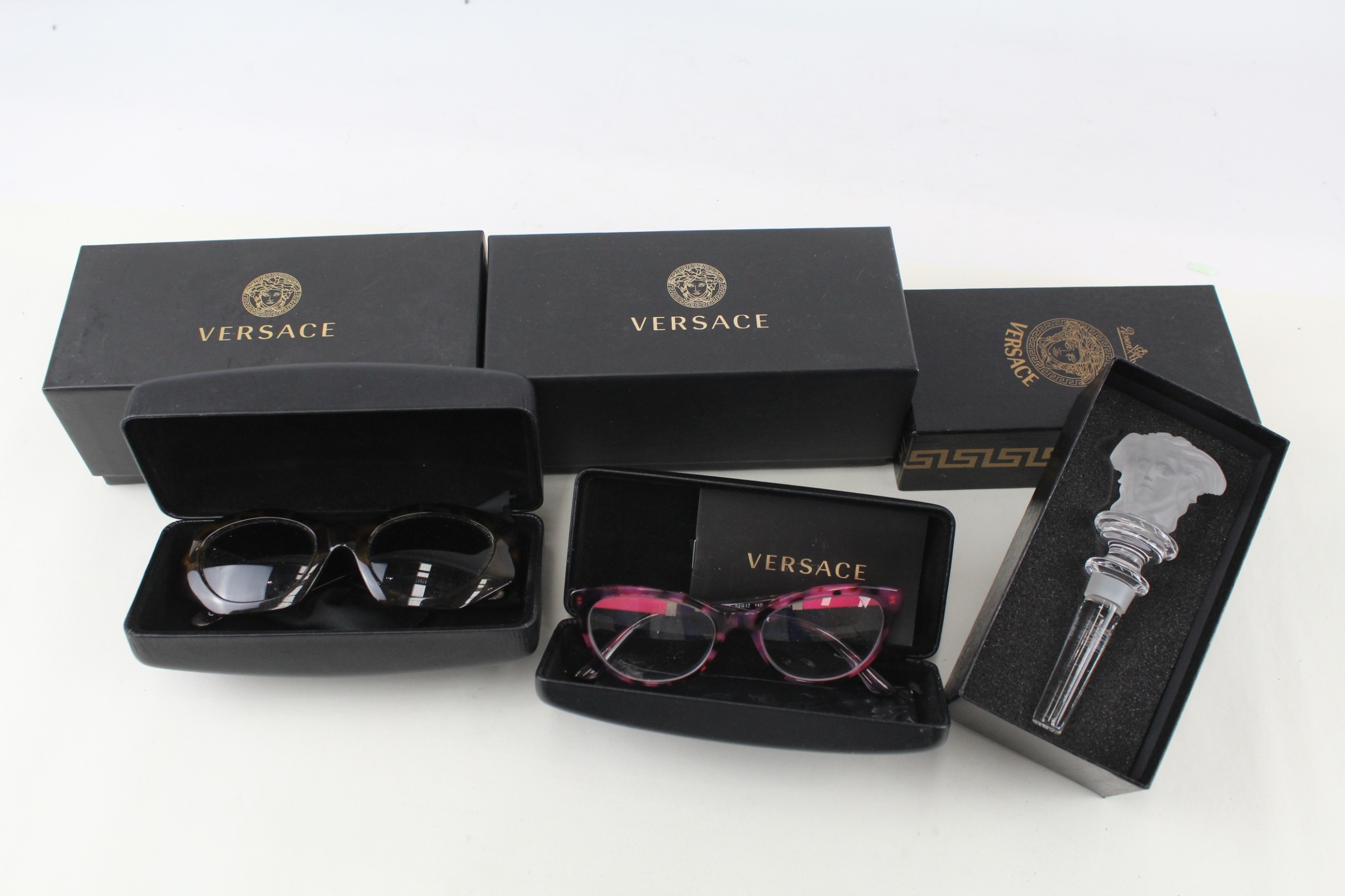 Versace Designer Glasses & Glass Bottle Stopper x 3