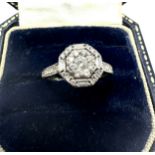 18ct white gold diamond cluster ring with diamond shoulders weight 2.7g est .50ct diamonds