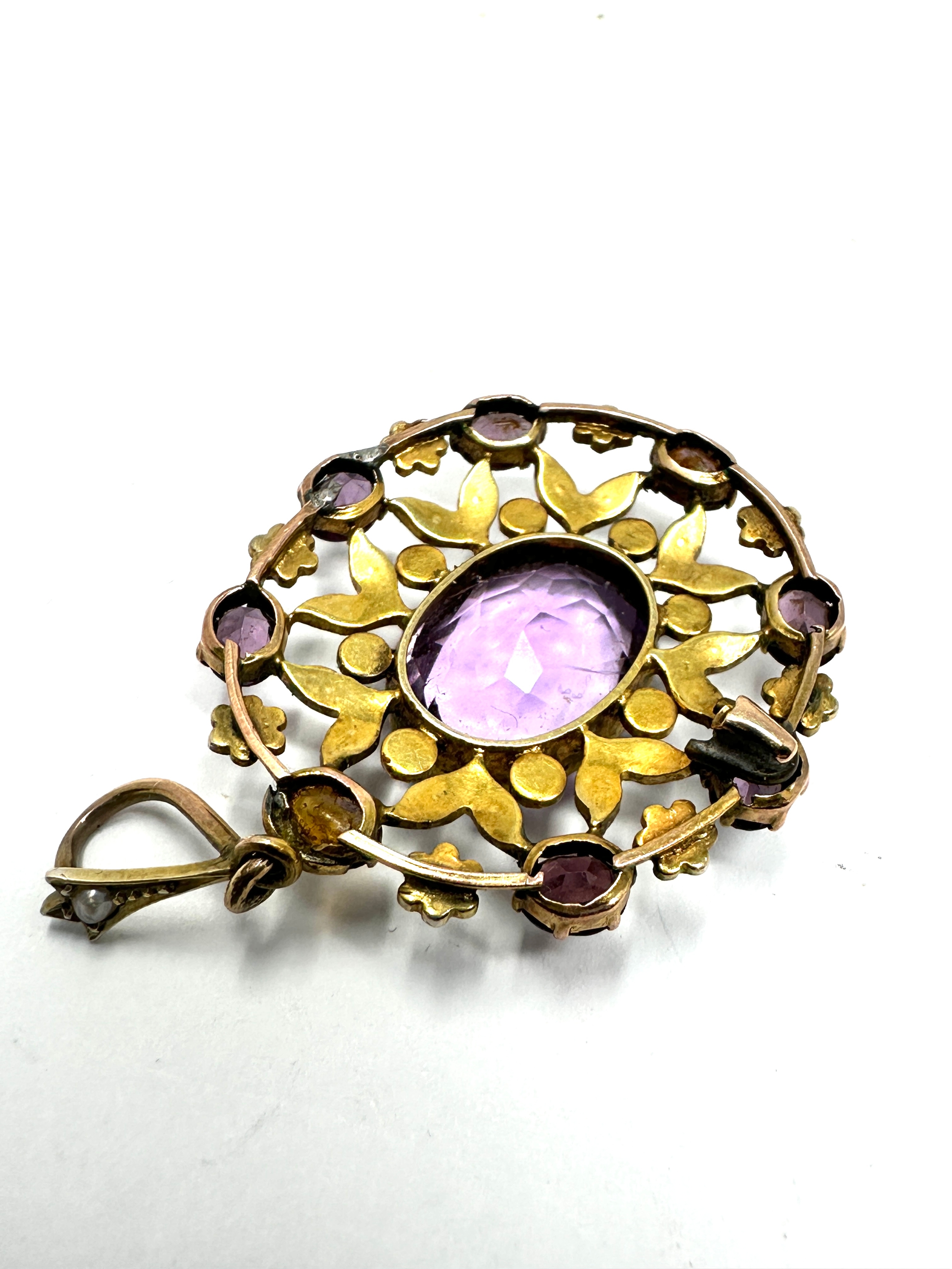 Antique gold amethyst & seed-pearl pendant measures approx 5cm drop by 3cm wide weight 7.4g - Image 5 of 5