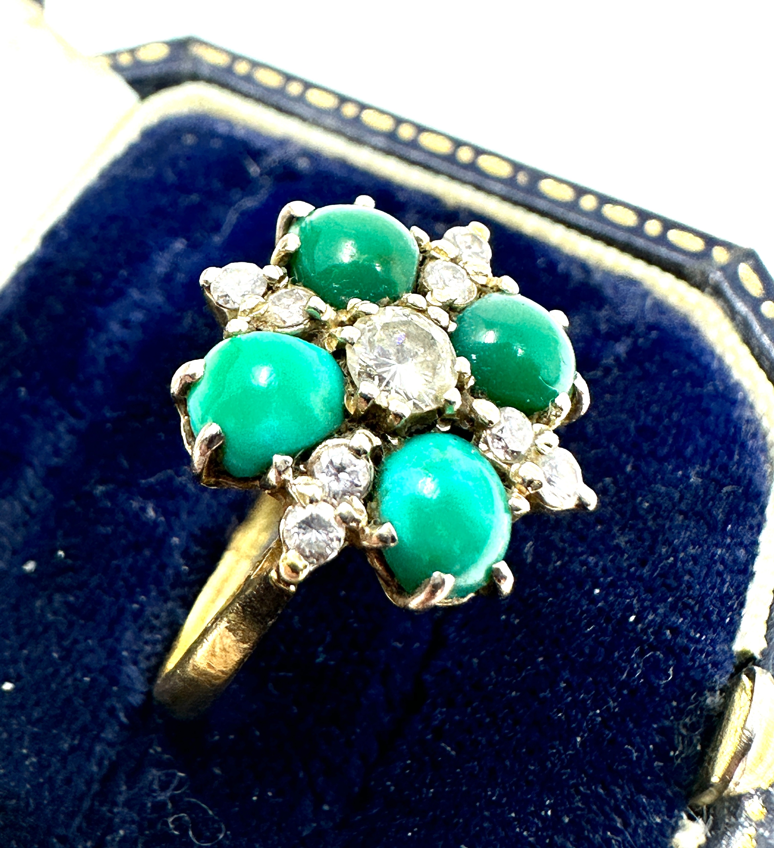 antique 18ct gold diamond & turquoise ring weight 4.2g - Image 2 of 4
