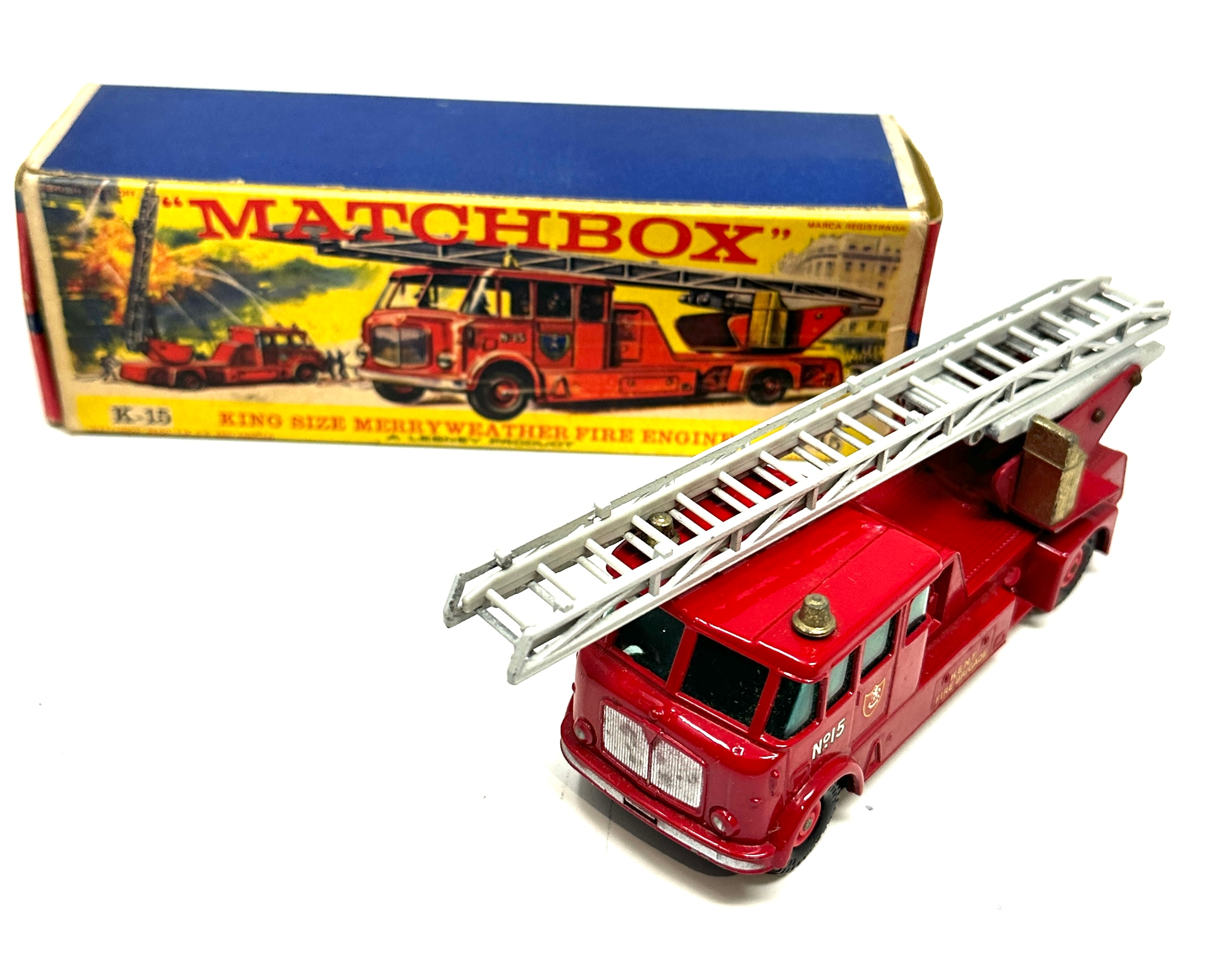 Lesney Matchbox King Size K-15 Merryweather Fire Engine Darker Red with Box - Image 2 of 3